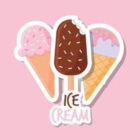 set of ice cream icons with ice cream lettering vector