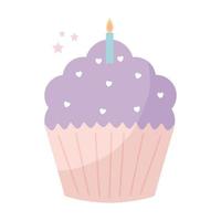 cupcake topped with purple frosting and one candle on the top vector