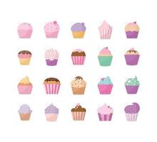 group of baked cupcakes icons vector