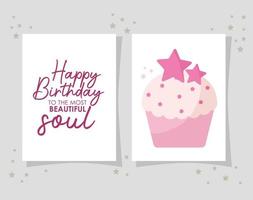 cupcake card with happy birthday to the most beautiful soul lettering vector