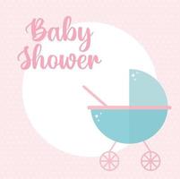 baby shower lettering with one baby pram vector