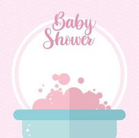 baby shower lettering and baby tub with a blue color and pink foam vector