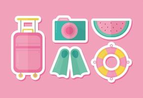 set of summer icons on a pink background vector