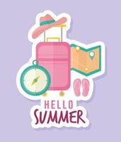 hello summer lettering with bundle of summer icons vector