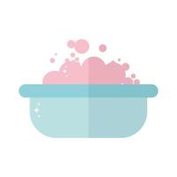 bañera para bebés con un color azul y espuma rosa