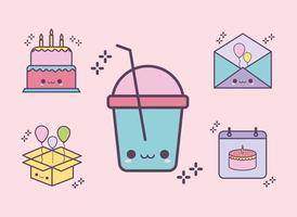 bundle of birthday icons on a pink background vector