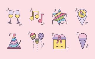 bundle of birthday icons over a pink background vector