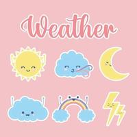 set of weather icons with weather lettering on a pink background vector