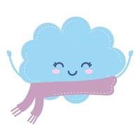 Nube con bufanda sonriente icono meteorológico sobre fondo blanco. vector