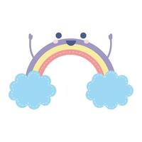 rainbow smiling with two blue clouds vector