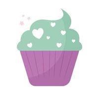 cupcake cubierto con glaseado verde y corazones vector