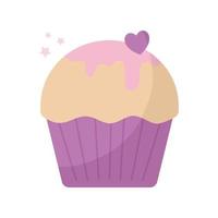 cupcake topped with pink and one heart frosting vector