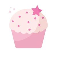 cupcake cubierto con glaseado rosa y estrellas vector