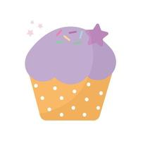 cupcake cubierto con glaseado morado y una estrella vector