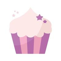 cupcake cubierto con glaseado rosa y estrellas púrpuras vector