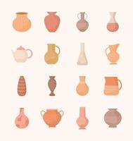 sixteen pottery jars vector