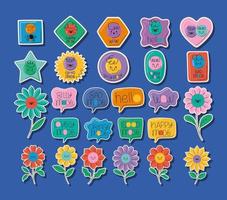 group of cute stickers vector