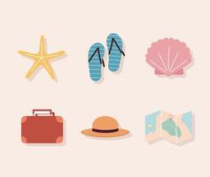 set of travel icons on a pink background vector