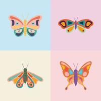 conjunto de cuatro mariposas dibujadas a mano vector