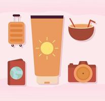 set of adventure icons on a pink background vector