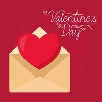valentines day lettering and one envelope with one heart coming out of it vector