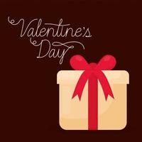 valentines day lettering and one gift box with a red bow vector