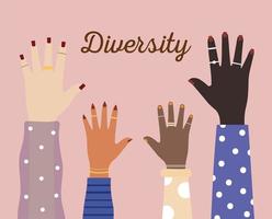diversity hands with colored nails in pink background vector