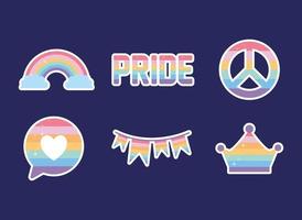 paquete de iconos con colores de orgullo lgbtq sobre un fondo púrpura vector