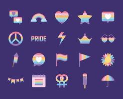 bundle of icons with lgbtq pride colors vector