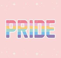 pride lettering with lgbtq pride colors on a pink background