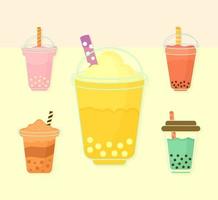 set of bubble teas on a beige background vector