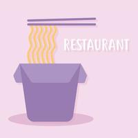 restaurant lettering with a box with noodles and two chopsticks vector