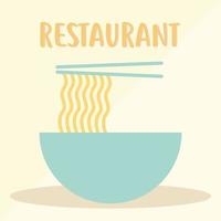 Letras de restaurante con un plato con fideos y dos palillos. vector