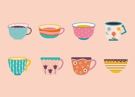 bundle of tea and coffee cups vector