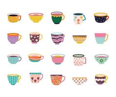 set of tea and coffee cups on a white background vector