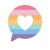 burbuja de mensaje con orgullo color lgbtq y un corazón en el medio vector