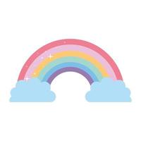 rainbow with two clouds on a white background vector