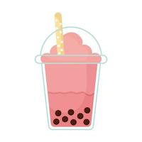 bubble tea with a pink color and bubbles vector