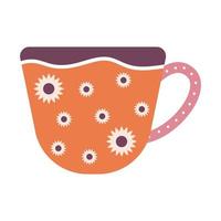 taza de té de color naranja y flores vector