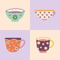 set of four tea and coffee cups vector