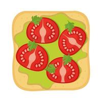 bread with guacamole and tomatoes in the top of it vector