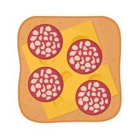 bread with one cheese and pepperoni in the top of it vector