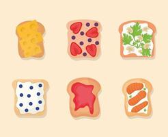 set of bread with stuff in the top of it on a beige background vector