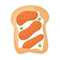 bread with cheese and salmon in the top of it vector