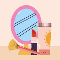 bundle of makeup icons on a pink background vector