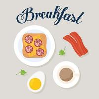 breakfast lettering and bread with one cheese and pepperoni in the top of it vector