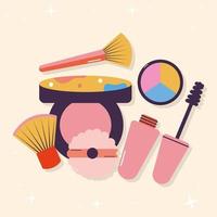 set of makeup icons in a baige background vector