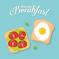 breakfast, breads with delicious food in the top of it vector