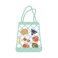 bolsa ecológica con frutas en su interior y color verde vector