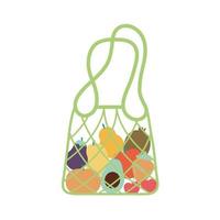 bolsa ecológica con frutas en su interior y color verde claro vector